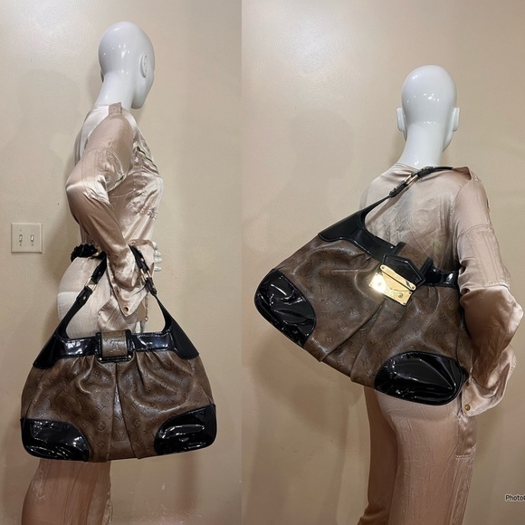 LOUIS VUITTON Limited Edition Taupe Monogram Embossed Leather Polly Bag EUC - Picture 4 of 17